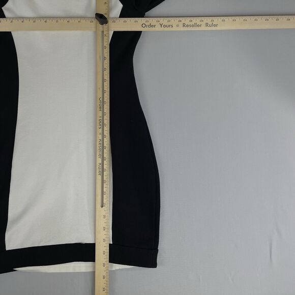Bebe Bodycon Mini Dress Women’s Small Black White Stretch Side Zip 3/4 Sleeve - Picture 11 of 16
